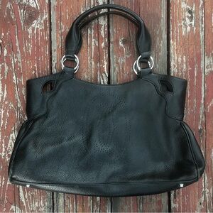 Cariter Logo Marcello Hand Bag Black Leather Silver Hardware
